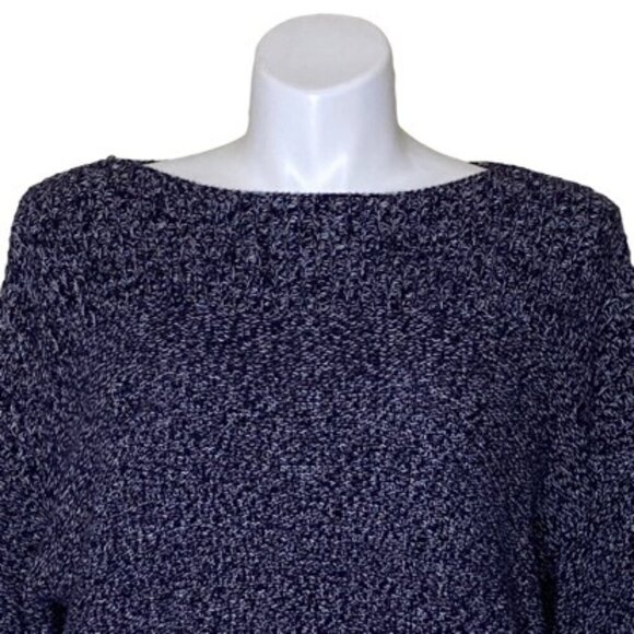 Loft Black White Marled Pullover Sweater Long Flare Sleeve Cotton Women's Size L - Picture 2 of 9